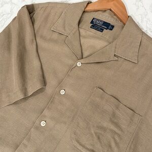 Polo Ralph Lauren Men’s Linen Blend Tan Short Sleeve Button Up Shirt Size L